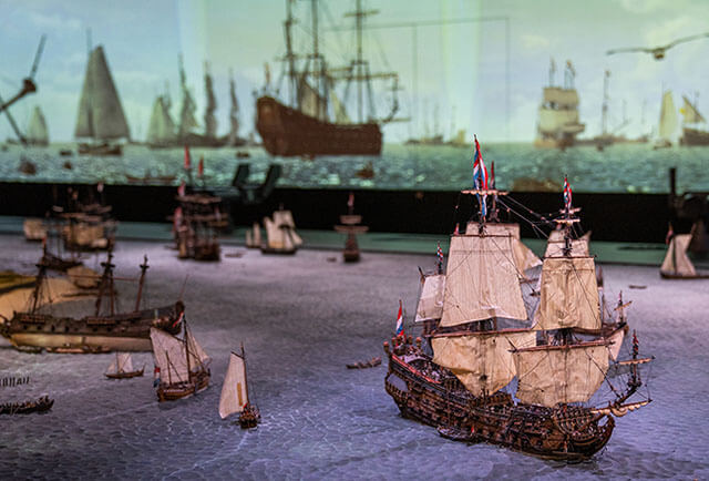 Overzicht maquette Reede van Texel - Schip in zicht